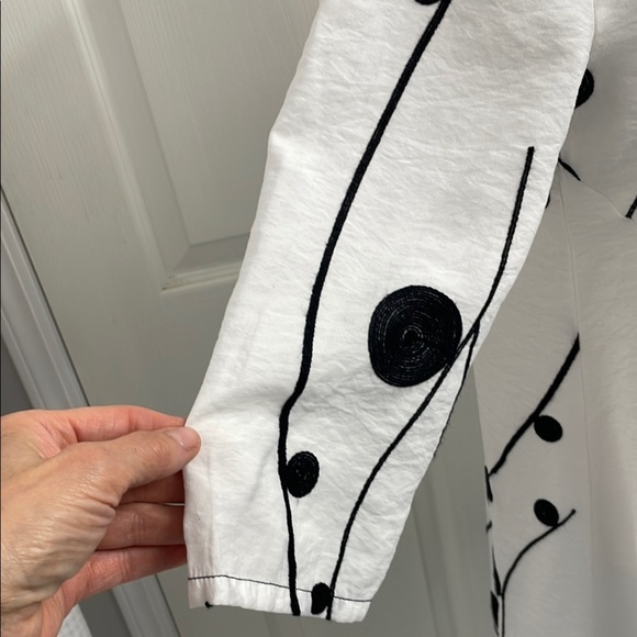 Minkas Shirt Black & White Pattern 3/4 Sleeve Classic Collar Button Down Front - Picture 3 of 14